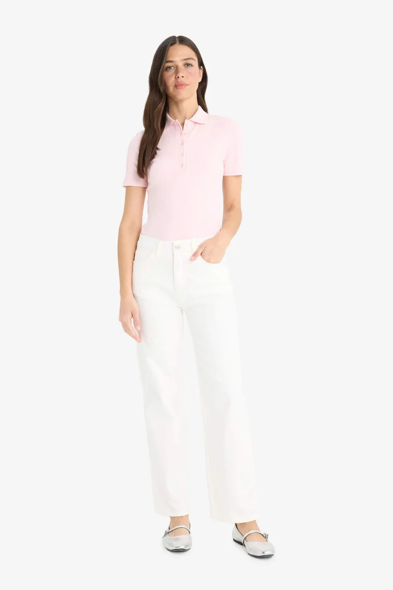 ديفاكتو Slim Fit Corduroy Camisole Short Sleeve Polo T-Shirt