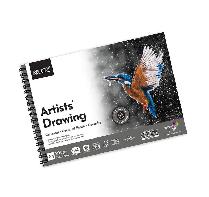 BRUSTRO Artists Gouache Colour Paint Set of 24x12ml With Synthetic Brush Set of 15,Short Handle and Drawing Pad (200GSM,Wiro Bound,A4,24 Sheets)|Ideal for Wet and Dry Media on Paper,Canvas - Image 4