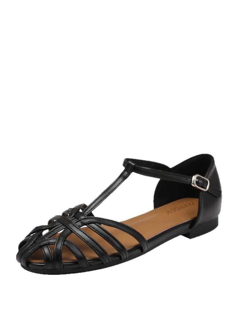 SIKETU 2025 New Knitted Hollow Flat Sandals Women's One Button Fashion Roman Sandals - Image 1