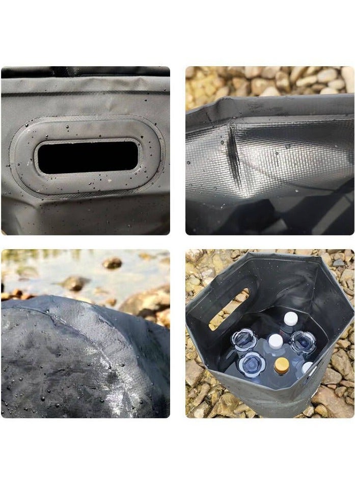 دلو قابل للطي للخارج، دلو تخييم مريح لرحلات النزهة وصيد السمك، دلو للسفر، دلو متعدد الوظائف لنقع القدم، دلو ماء سعة 20 لتر باللون الأسود - Image 3