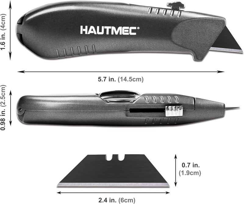 HAUTMEC Heavy-Duty Retractable Utility Knife, Aluminum Box Cutter with 3-Position Fixed Cutting Depth, Quick-Change Blade Design, Ergonomic Grip, Includes 4 SK2H Blades – HT0247 - Image 3