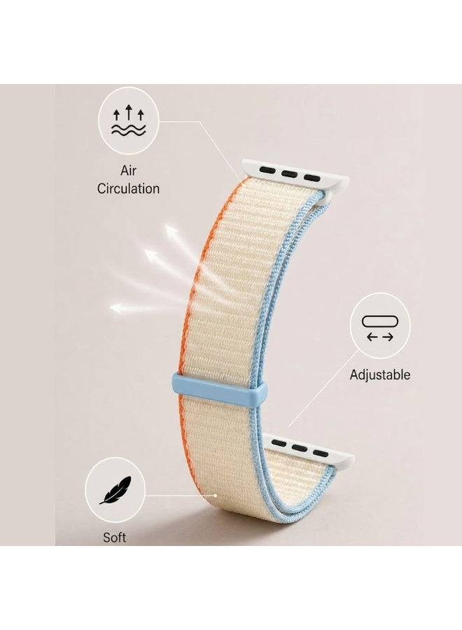 CATANES Breathable Nylon Sport Loop Band Compatible with Apple Watch 44mm 45mm 46mm 49mm for Women Men, iWatch Wrist Straps for Ultra 3 2, Se, Series 11 10 9 8 7 - cream ivory - Image 3
