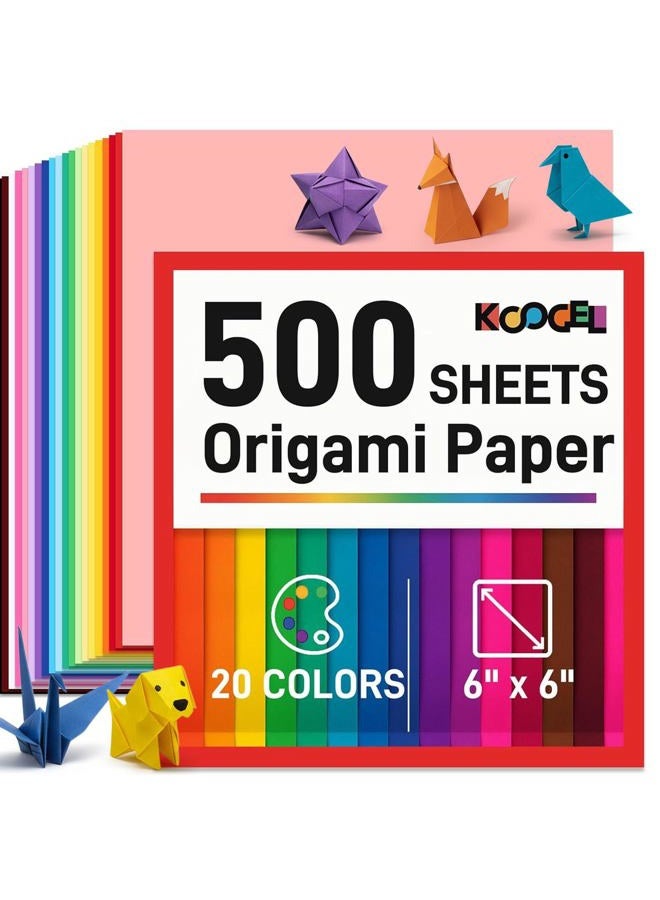 Koogel 500 Sheets Origami Paper, 6 x 6 Inch Colored Craft Paper for Kids Double Sided Square Paper Easy Fold Paper for Beginners Arts and Crafts - Image 1