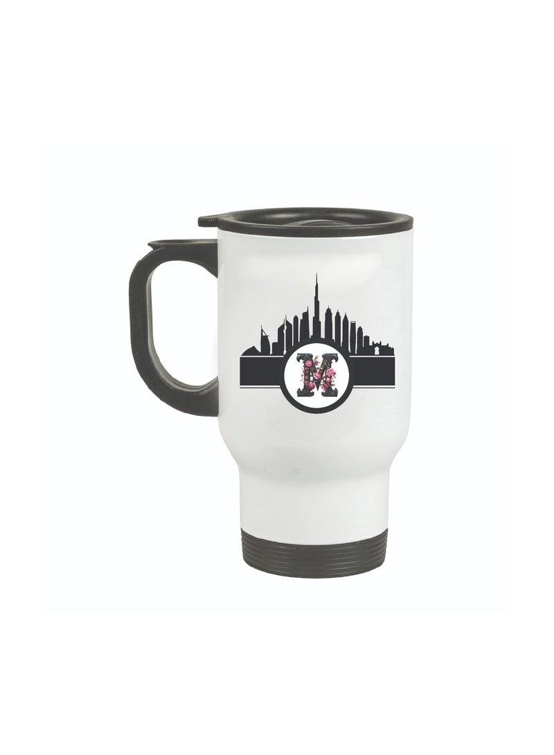 Initial Monogram Travel Mug with Dubai Skyline Design - Travel-Friendly - Monogram Gift - Perfect for Coffee and Tea - Dubai Skyline Travel Mug - Image 1