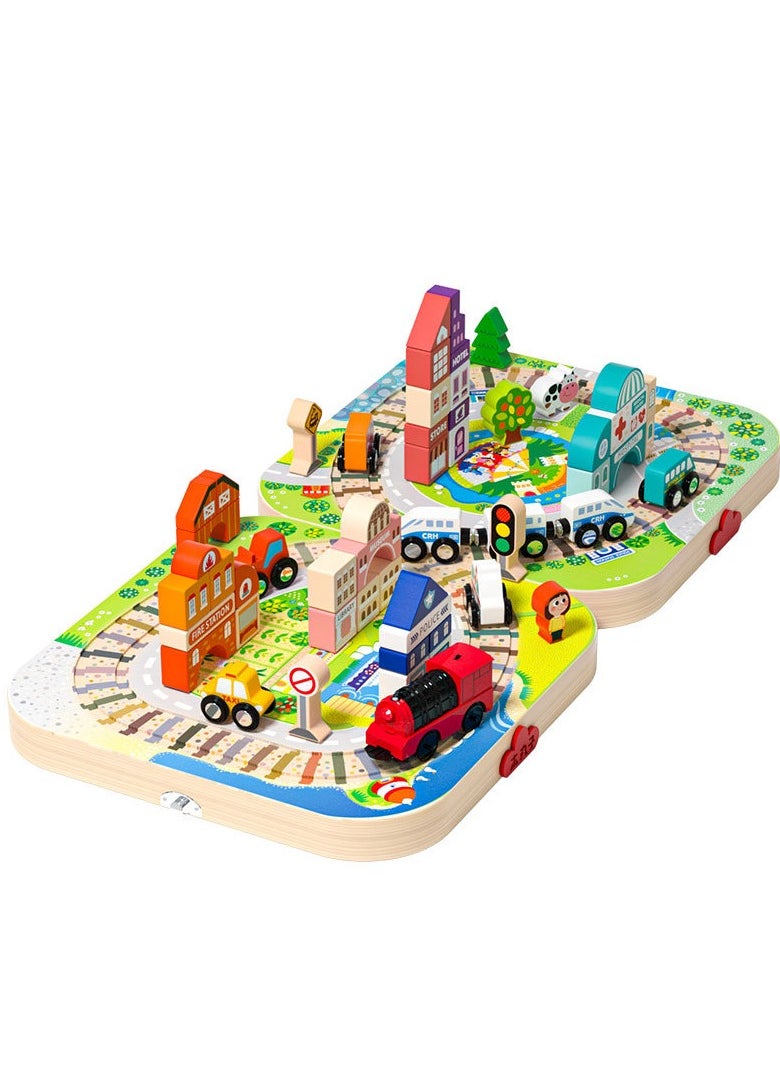 XiuWoo Deluxe Wooden Train & City Building Block Set, Portable Educational Toy for Toddlers & Kids Ages 3+, Assembling building blocks, Fun Learning & Gift for Boys & Girls  - Image 2