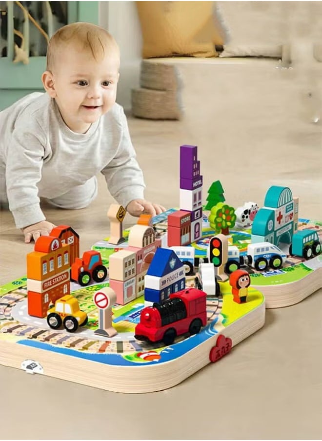 XiuWoo Deluxe Wooden Train & City Building Block Set, Portable Educational Toy for Toddlers & Kids Ages 3+, Assembling building blocks, Fun Learning & Gift for Boys & Girls  - Image 1