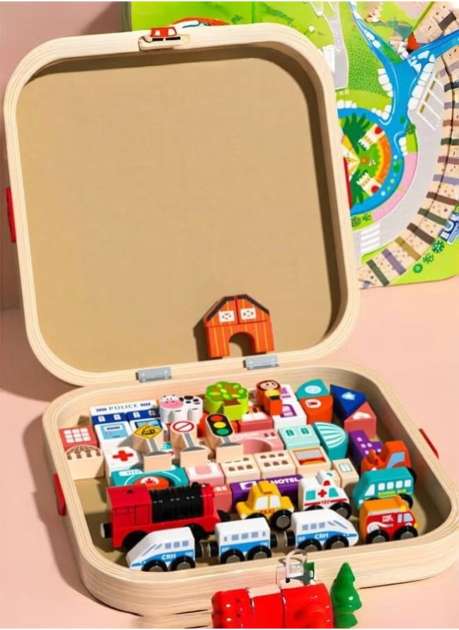 XiuWoo Deluxe Wooden Train & City Building Block Set, Portable Educational Toy for Toddlers & Kids Ages 3+, Assembling building blocks, Fun Learning & Gift for Boys & Girls  - Image 5