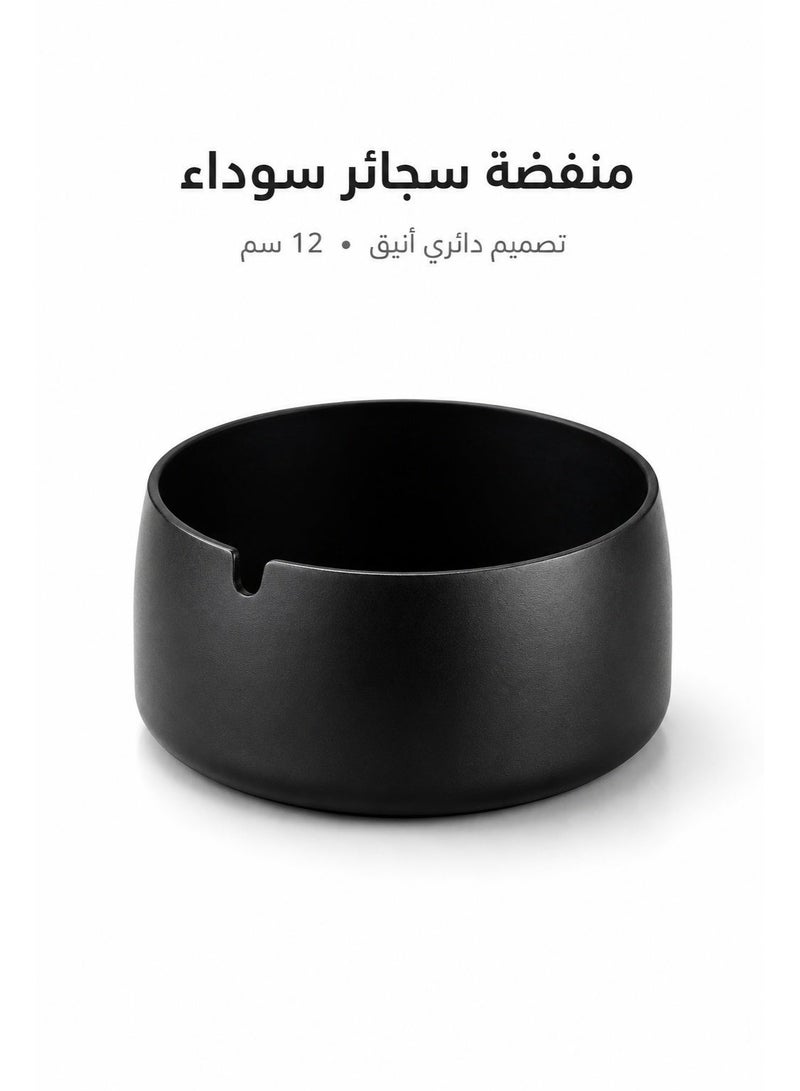 Sisily 1 Piece Black Ashtray 12cm Steel Tabletop Cigarette Ashtray for Home Office Living Room Outdoor Use - Image 2