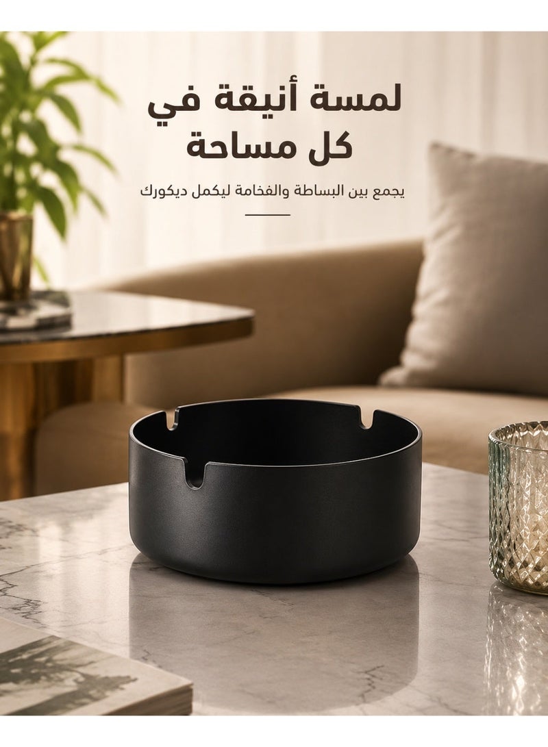 Sisily 1 Piece Black Ashtray 12cm Steel Tabletop Cigarette Ashtray for Home Office Living Room Outdoor Use - Image 1