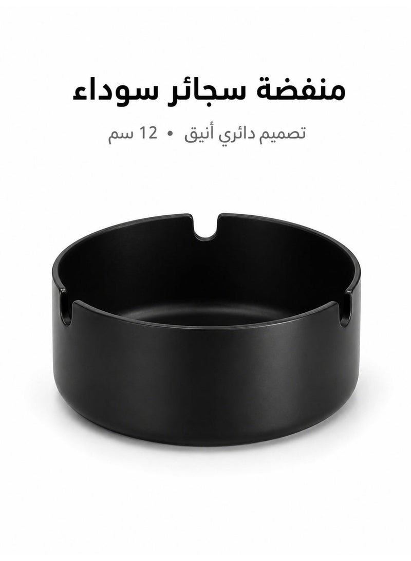 Sisily 1 Piece Black Ashtray 12cm Steel Tabletop Cigarette Ashtray for Home Office Living Room Outdoor Use - Image 2