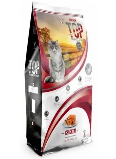 TOP Premium Cat Food - Rich in Chicken with Activated Charcoal for Optimal Digestion and Mineral Control - Made in Italy, 3kg