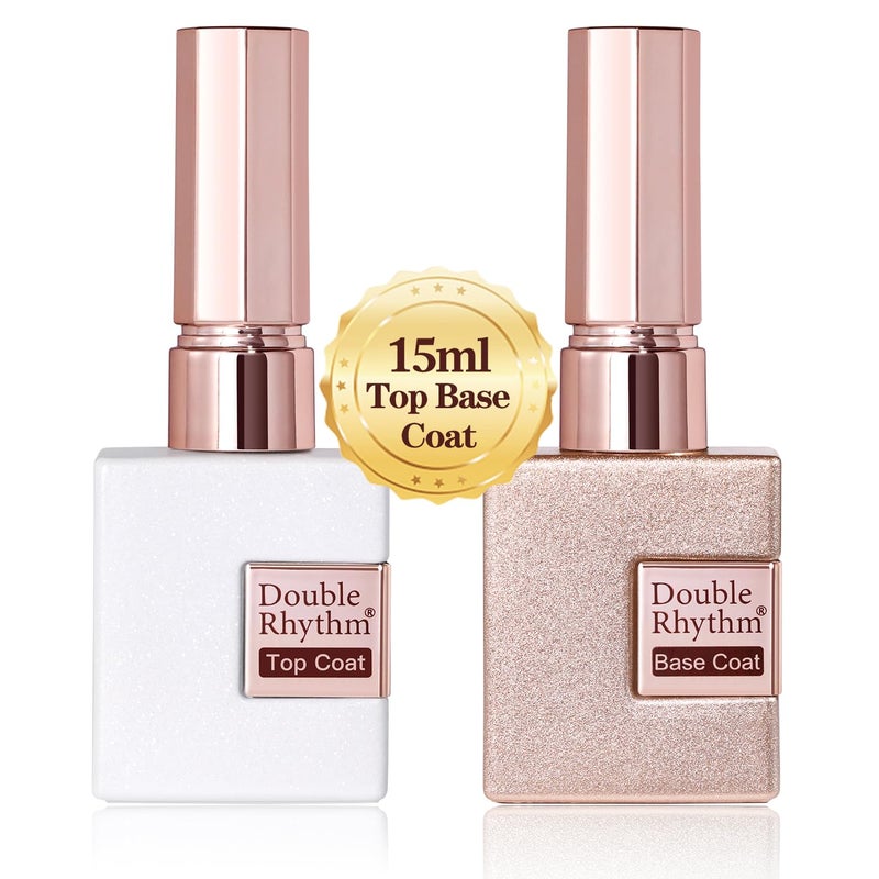 Double Rhythm 2 Pcs 15ML No Wipe Gel Top Coat and Base Coat Set Clear Glossy Gel Polish Kit Soak Off LED (Base and Top Coat) - Image 1
