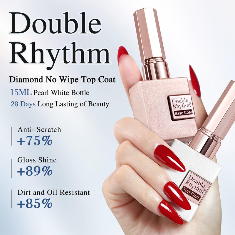 Double Rhythm 2 Pcs 15ML No Wipe Gel Top Coat and Base Coat Set Clear Glossy Gel Polish Kit Soak Off LED (Base and Top Coat) - Image 4