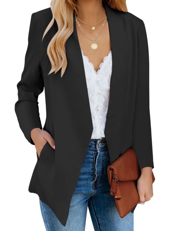 luvamia Women's Casual Long Sleeve Lapel Button Slim Work Office Blazer Jacket Business Casual Jackets for Women Black Size X-Large Size 16 Size 18, C Black, XL - Image 1