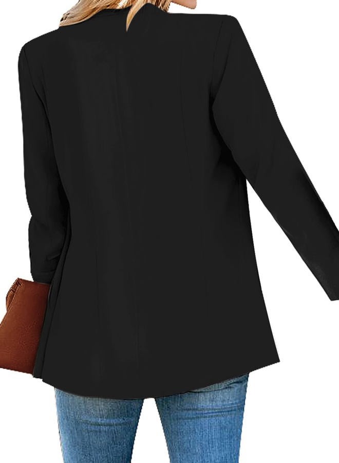 luvamia Women's Casual Long Sleeve Lapel Button Slim Work Office Blazer Jacket Business Casual Jackets for Women Black Size X-Large Size 16 Size 18, C Black, XL - Image 2