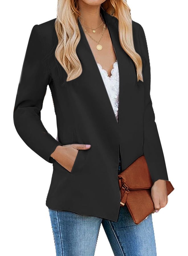 luvamia Women's Casual Long Sleeve Lapel Button Slim Work Office Blazer Jacket Business Casual Jackets for Women Black Size X-Large Size 16 Size 18, C Black, XL - Image 4
