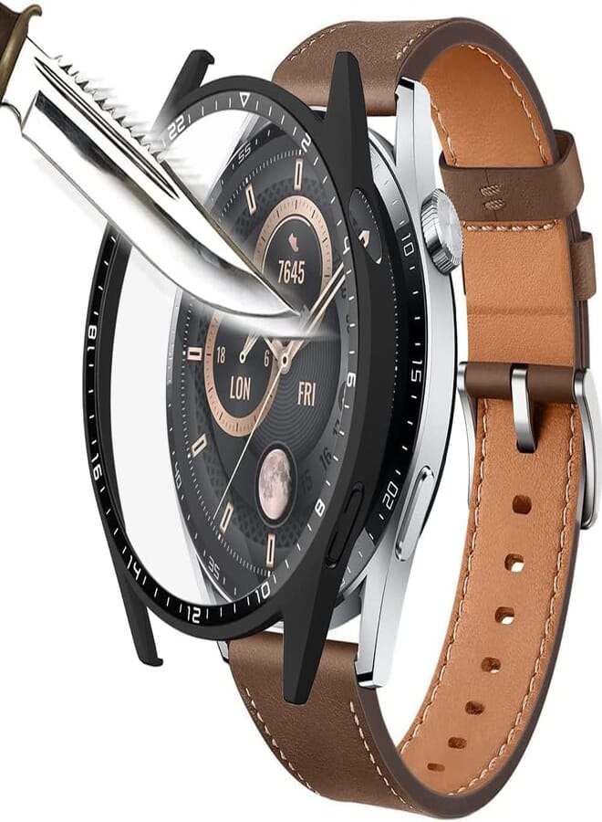 Next store Case Compatible with Huawei Watch GT3 46mm, PC Case with Frame Tempered Glass Screen Protector, Full Protection Ultra-Thin Cover (Black)