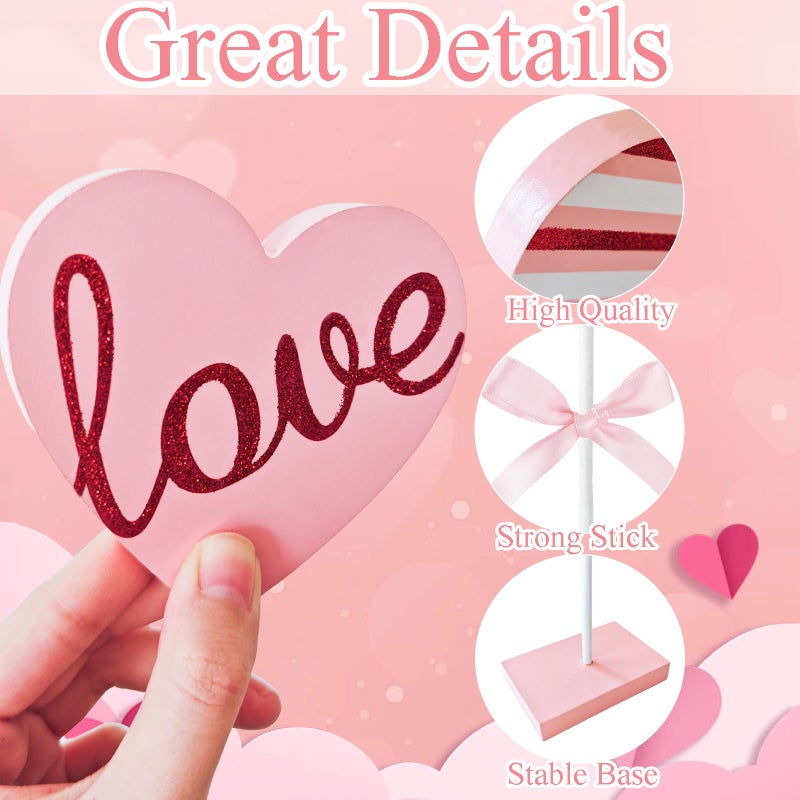 Cherica 3 Pcs Valentine's Day Wooden Sign Tiered Tray Decorations for Home Decor, Valentine Pink Red Wooden Heart Decorations Love Sign Table Decor for Wedding Party Valentines Decor Centerpiece - Image 2