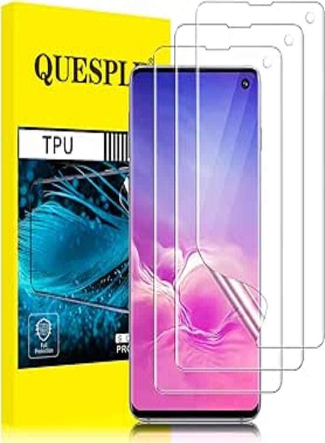 QUESPLE [Pack of 3] Screen Protector for Samsung Galaxy S10, Anti-Scratch, Ultra Clear, Anti-Bubble, Fingerprint ID, Bubble-Free, Soft TPU Screen Protector for Samsung S10 Film