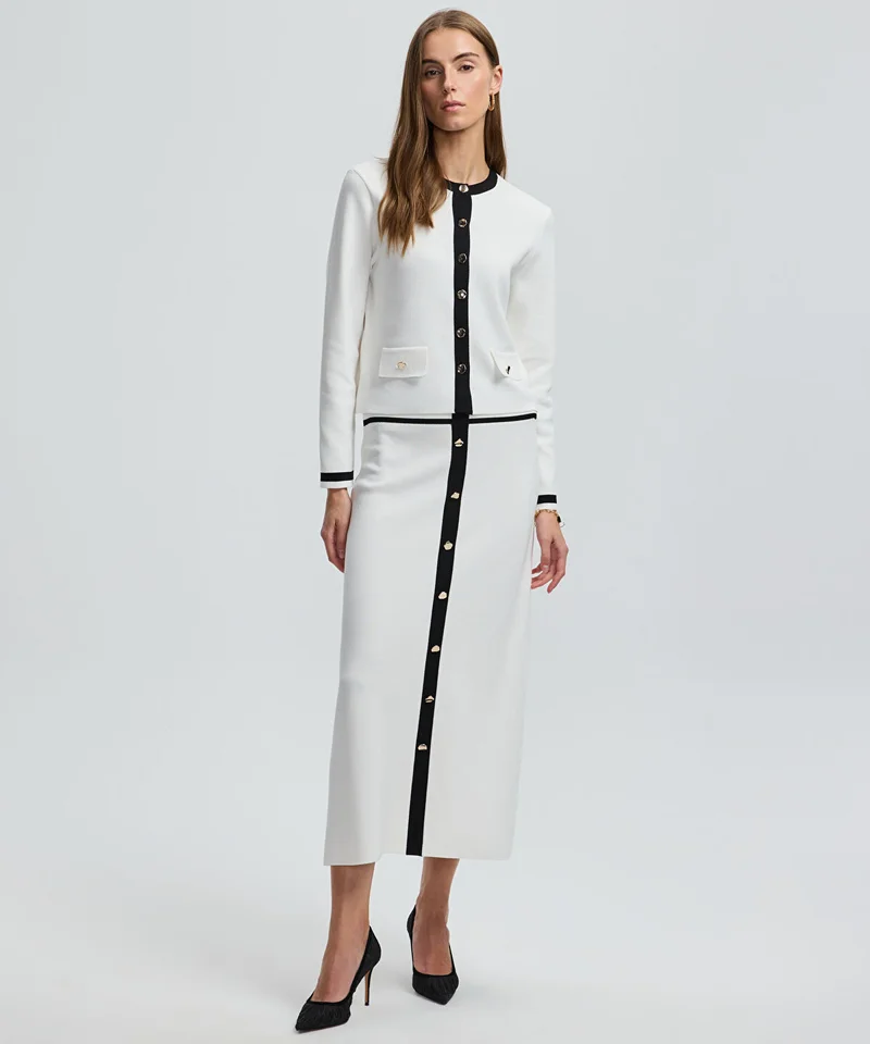 Contrast Trim Knit Midi Skirt