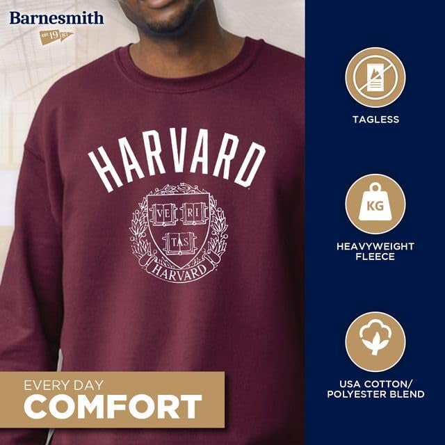 Barnesmith Harvard University Adult Unisex Crewneck Sweatshirt, Heritage, Crimson, Small - Image 3