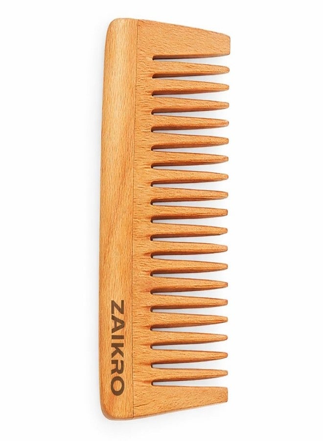 ZAIKRO Neem Wood Comb Wide Teeth | Natural Anti-Dandruff Wooden Hair Comb | Scalp Massage Detangling Comb for Hair Growth | Suitable for Men, Women & All Hair Types - Image 1