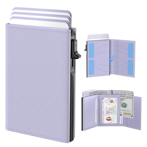 typecase Womens Wallet Card Holder: Pop Up Card Case, Genuine Leather, RFID Blocking, Slim, Minimalist, Thin, Small Size - 9-14 Card Capacitiy, ID Window, Cash Pocket (Ligtht Purple) - Image 1
