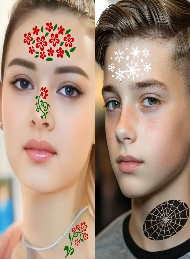 KUANSHENG Face Painting Stencils Set – 24 PCS Reusable Body Art Templates with Butterflies, Christmas Snowflakes, Leopard Prints for DIY Halloween Party Makeup - Image 4