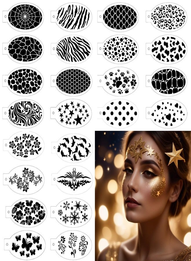 KUANSHENG Face Painting Stencils Set – 24 PCS Reusable Body Art Templates with Butterflies, Christmas Snowflakes, Leopard Prints for DIY Halloween Party Makeup - Image 1