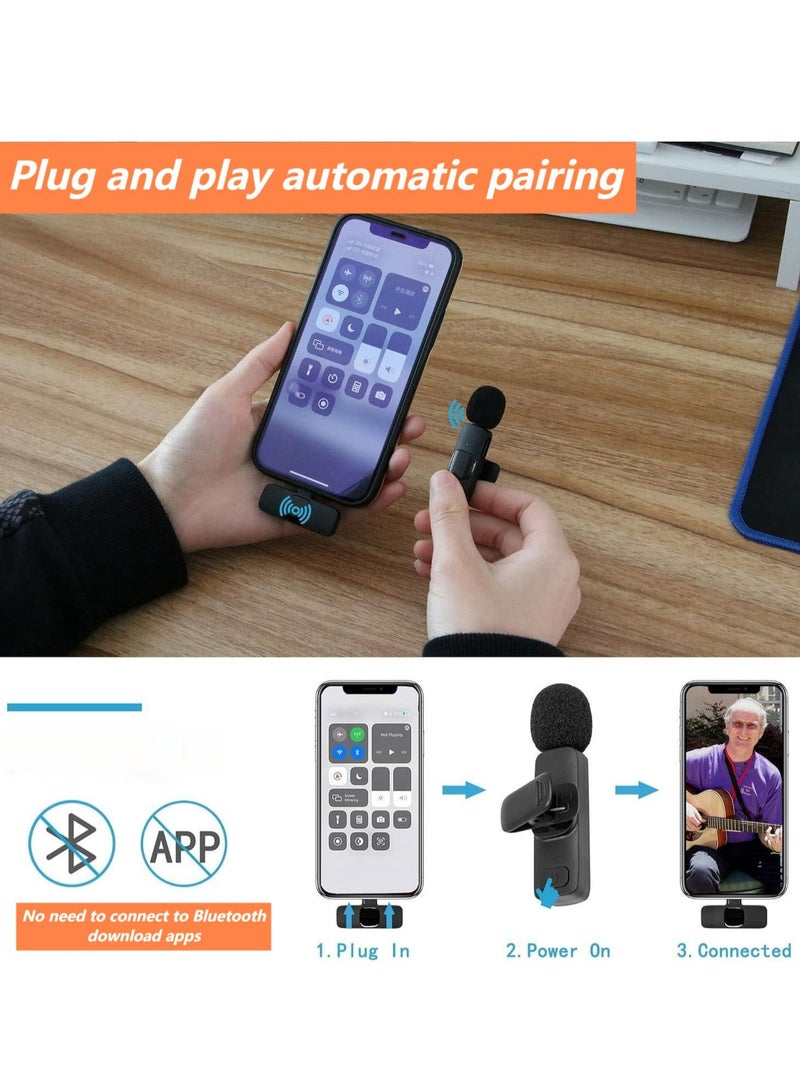 Wireless collar clip microphone for recording videos, suitable for Typc-C interface+Apple interface+Android interface, with clear and impurity free sound