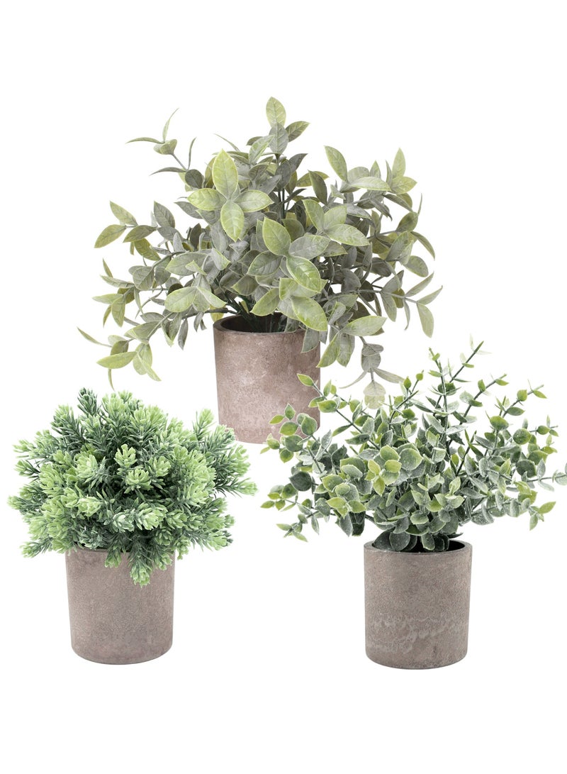 3 Pack Potted Plants Artificial Eucalyptus Millettia Dielsiana Ta Song Grass in Pots Faux Potted Herbs Small House Plants 22cm Tall for Indoor Greenery Tabletop Home Office Desk Decor Centerpiece
