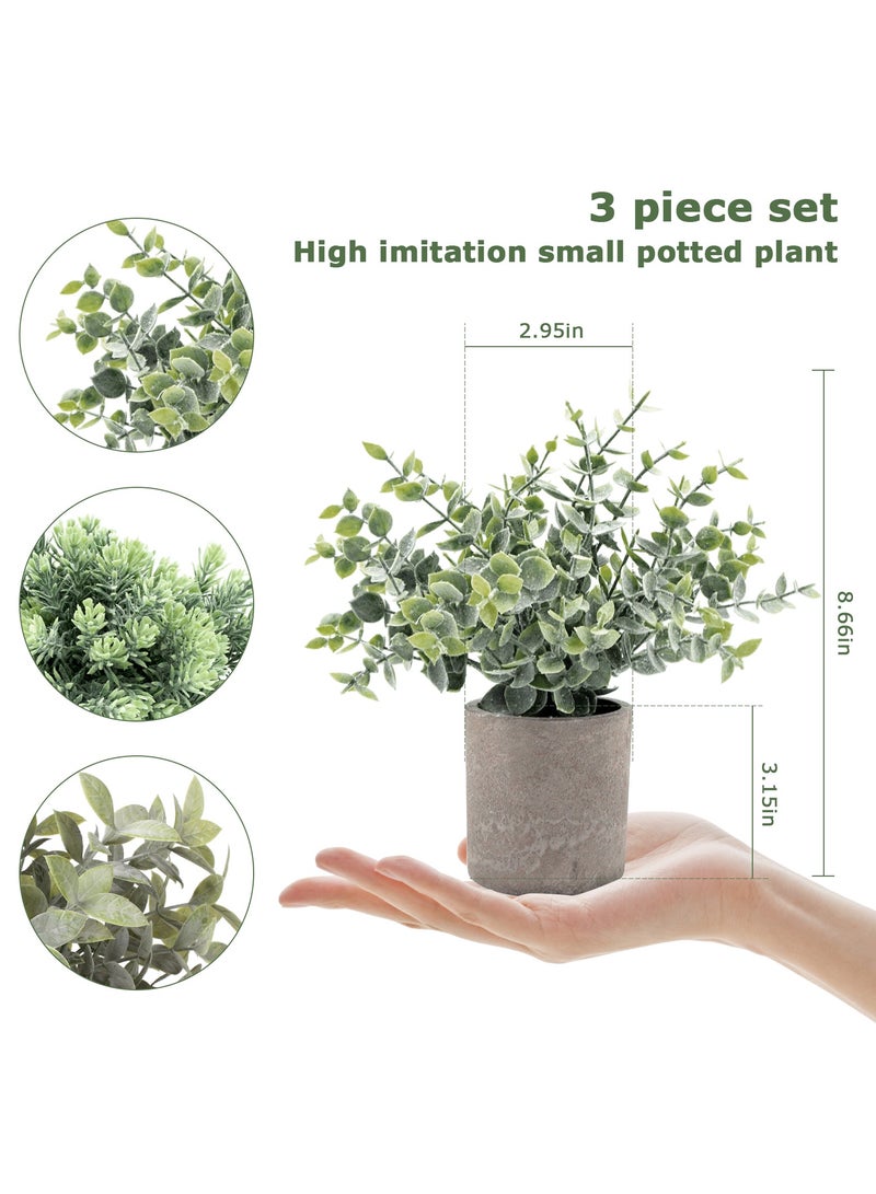 3 Pack Potted Plants Artificial Eucalyptus Millettia Dielsiana Ta Song Grass in Pots Faux Potted Herbs Small House Plants 22cm Tall for Indoor Greenery Tabletop Home Office Desk Decor Centerpiece