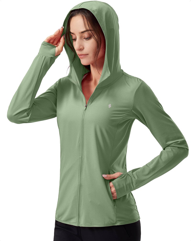 Soothfeel Women's UPF 50+ Sun Protection Hoodie Jacket Lightweight Long Sleeve Sun Shirt for Women with Pocket Hiking Outdoor C-Green - Image 1