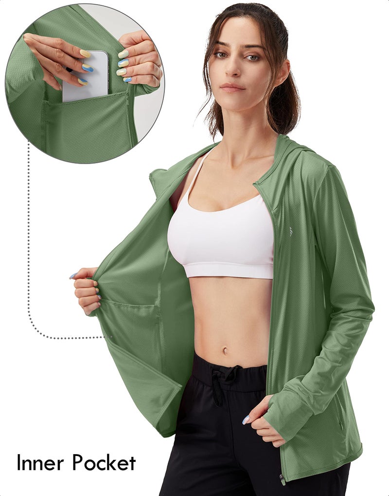 Soothfeel Women's UPF 50+ Sun Protection Hoodie Jacket Lightweight Long Sleeve Sun Shirt for Women with Pocket Hiking Outdoor C-Green - Image 4
