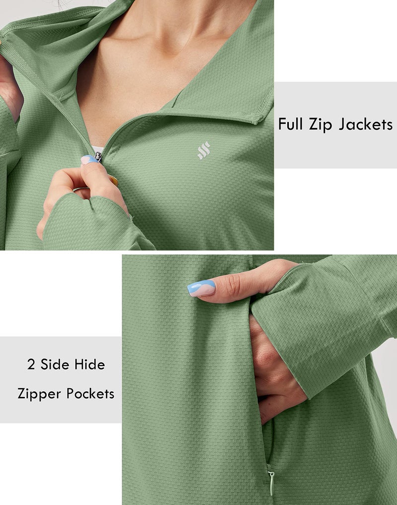 Soothfeel Women's UPF 50+ Sun Protection Hoodie Jacket Lightweight Long Sleeve Sun Shirt for Women with Pocket Hiking Outdoor C-Green - Image 5