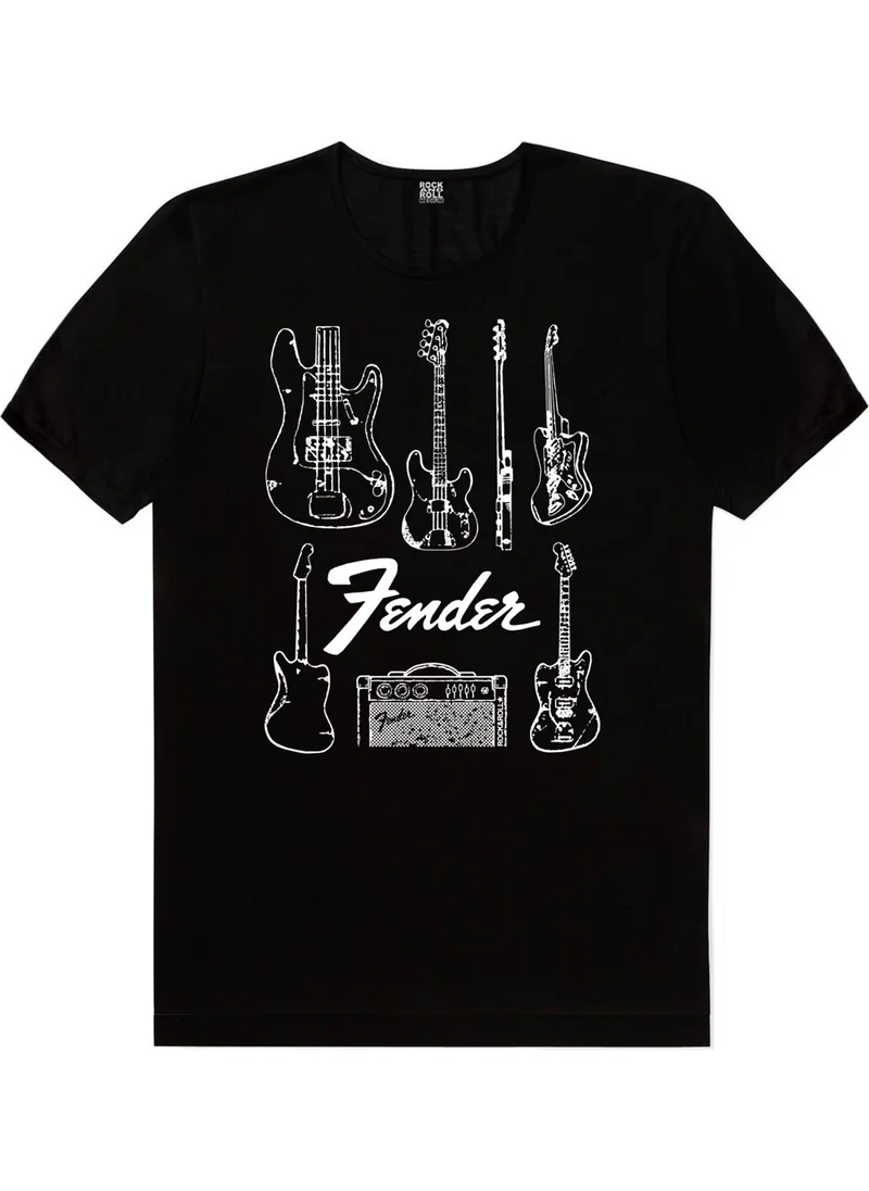 Rock&Roll Fender Guitar Black Short Sleeve Women's T-Shirt