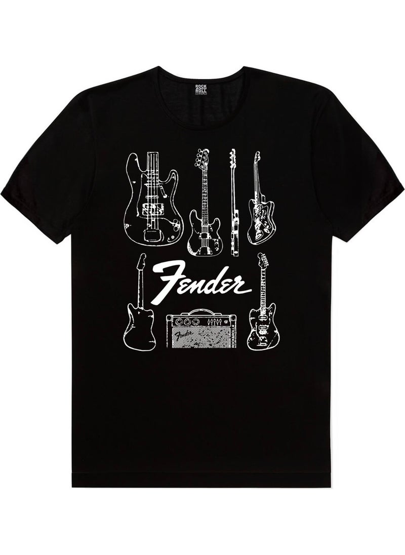 Rock&Roll - Fender Guitar Black Short Sleeve Women's T-Shirt - Image 1