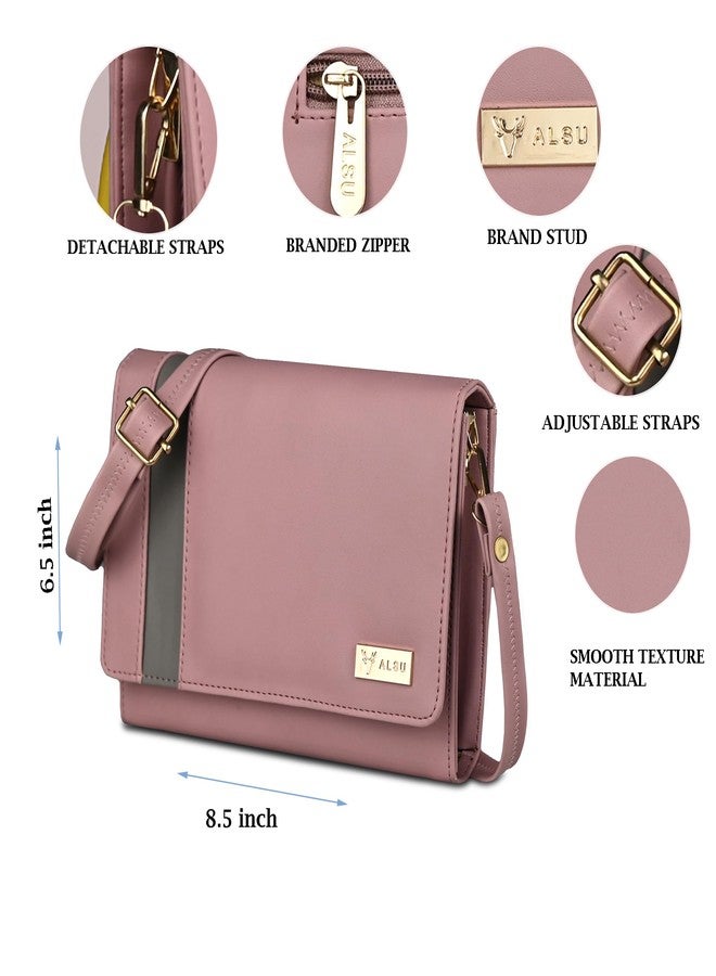 ALSU Women's trendy Sling Bag Peach | handbag | purse | crossbody bag| deattachable straps |card slots (irf-019pch) - Image 5