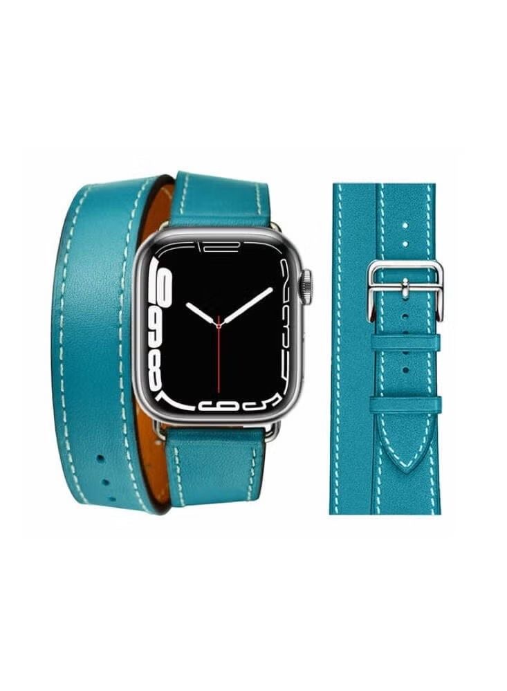 فيسوس حزام جلدي بديل بجولة مزدوجة لساعة Apple Watch 41/40/38 مللي متر سلسلة 7/6/5/4 / SE