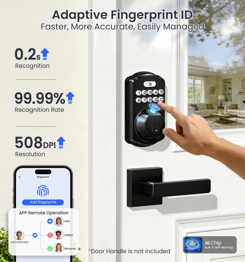 Veise VE012W Built-in WiFi Fingerprint Smart Lock, App Remote Control, Compatible with Alexa & Google Assistant, Keyless Entry for Front Door, Digital Keypad Deadbolt, Auto Lock, Matte Black - Image 4