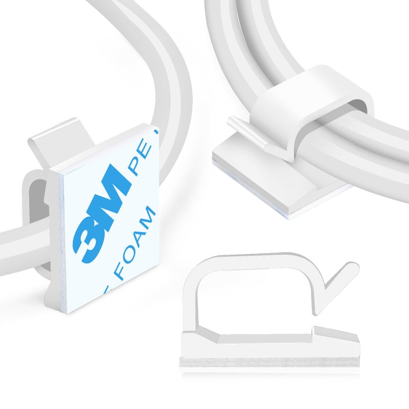 XHF 5/8â€ Adhesive Cord Clips White 60pcs, Outdoor Christmas Light Clips, Cable Management Staples for Under Desk, Car, Wall, TV, PC, Ethernet - Image 1