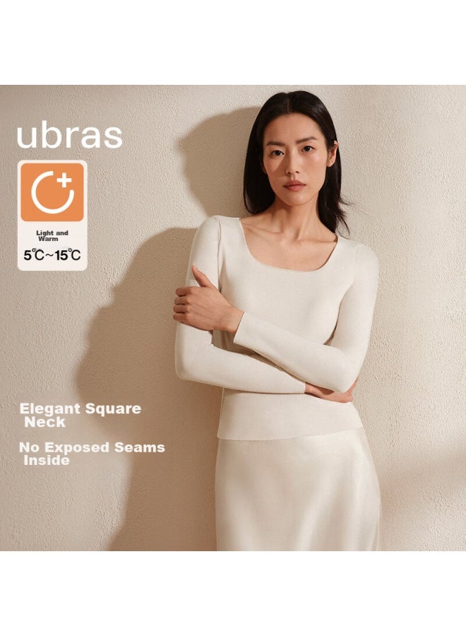 Ubras Liu Wen Style Warm Square Neck Skin-friendly Silk Blend Base Layer Undershirt For Women, Black, S - Image 1