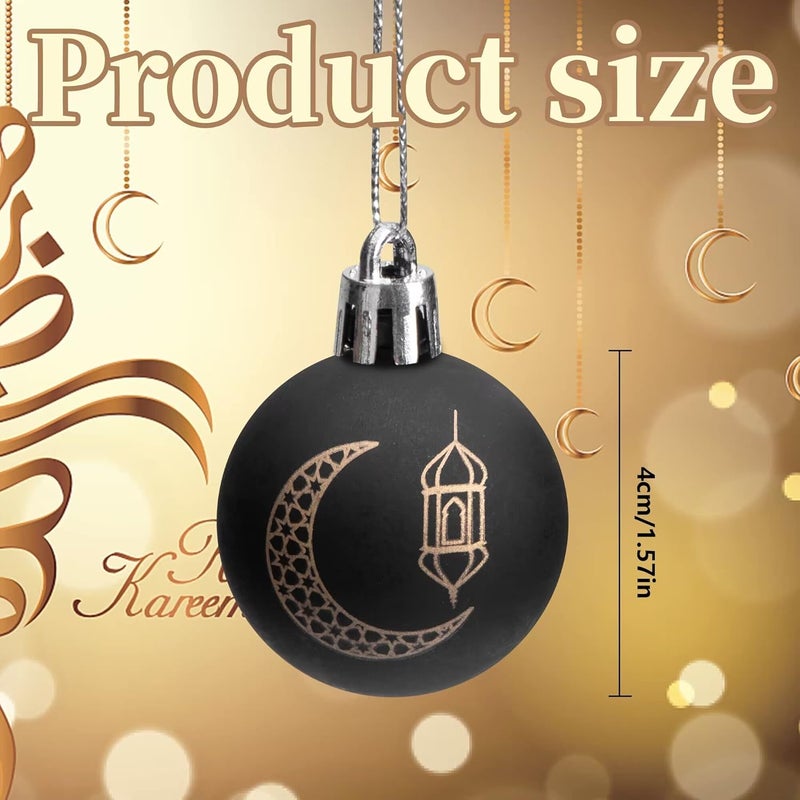 Iceyyyy 24 PCS Ramadan Ornament Ball, 1.57" Black Gold Eid Mubarak Hanging Balls, Ramadan Mubarak Ornaments for Islamic Muslim Tree Party Decor - Image 3