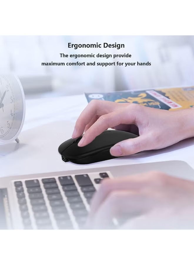 Wireless Bluetooth Mouse, Bluetooth 5.1+2.4GHz with Micro USB wireless receiver, suitable for charging interface Type-C rechargeable silent Bluetooth wireless mouse for PC, laptop, tablet, and mobile phone, 3 preset adjustable DPI (black) - Image 5