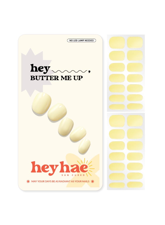 Heyhae Semi Cured Gel Nail Strips No LED Lamp Needed Solid Yellow Easy Apply Remove Salon Quality Includes 28 Strips 1 Prep Pads Nail File Wooden stick Hey Butter Me Up - Image 2