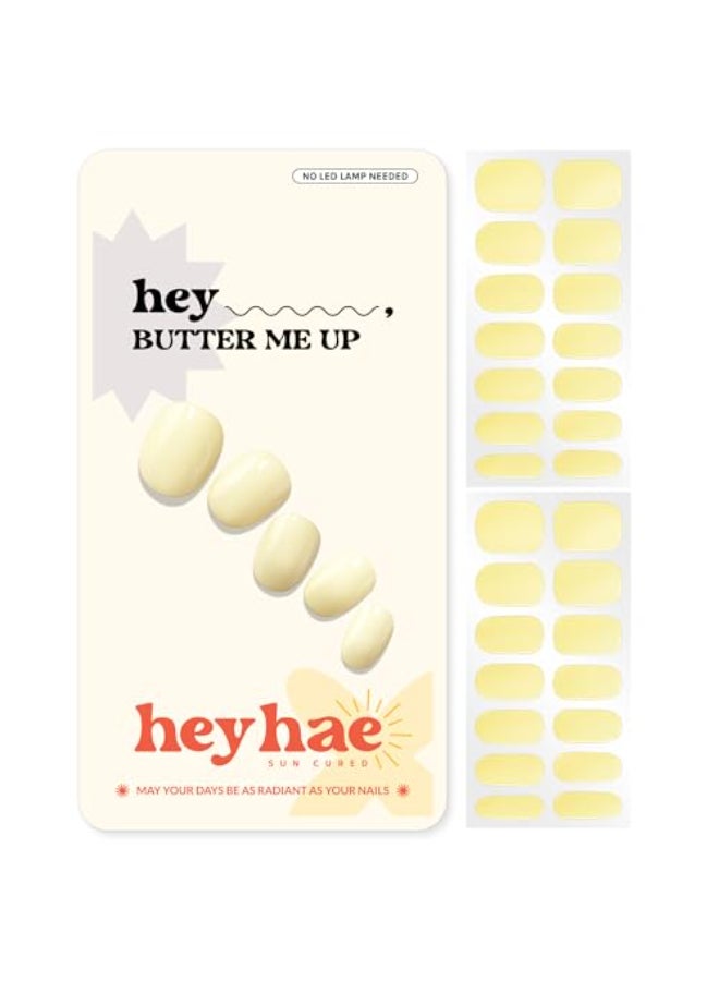 Heyhae Semi Cured Gel Nail Strips No LED Lamp Needed Solid Yellow Easy Apply Remove Salon Quality Includes 28 Strips 1 Prep Pads Nail File Wooden stick Hey Butter Me Up - Image 1