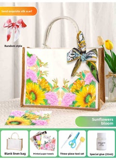 Butterfly Ancient Bart Material Bag Diy Mother's Day Canvas Bag Children's Handmade Creative Linen Bag Group Building Activity Gift-Color:Horizontal Style [sunflower Blossoms] Comes With A Full Set Of Tools + Detailed Tutorials