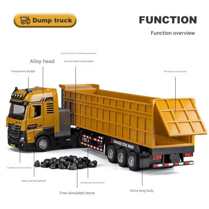 1:50 Scale Alloy Trailer - Wear-resistant Drop-resistant Construction Vehicle Model with Opening Doors, Sound Effects, Warning Lights for Kids and Construction Toy Enthusiasts - Image 4