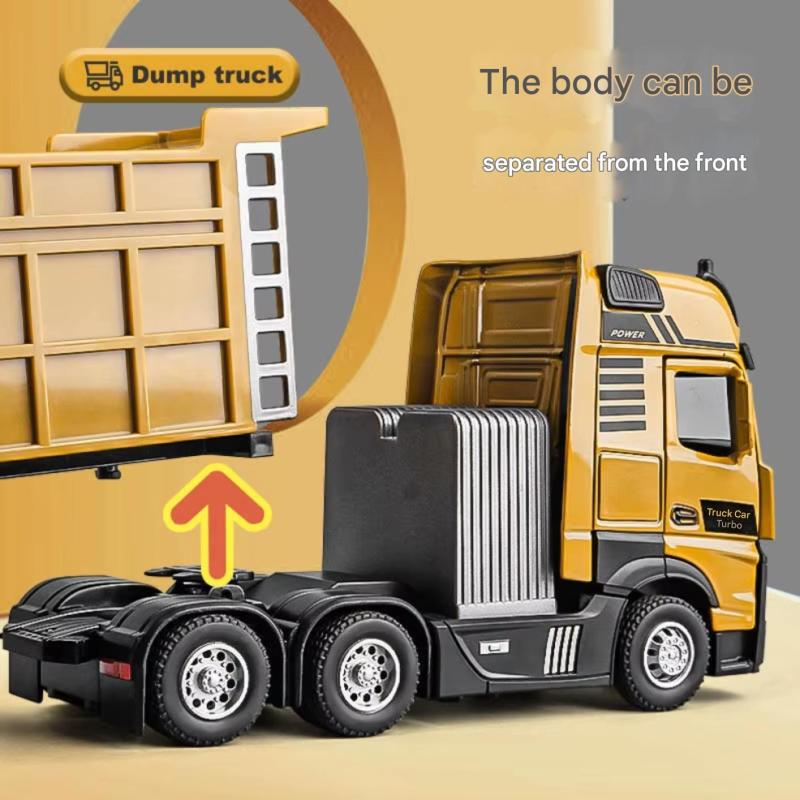 1:50 Scale Alloy Trailer - Wear-resistant Drop-resistant Construction Vehicle Model with Opening Doors, Sound Effects, Warning Lights for Kids and Construction Toy Enthusiasts - Image 3