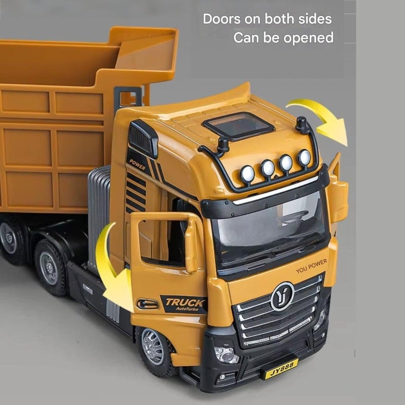 1:50 Scale Alloy Trailer - Wear-resistant Drop-resistant Construction Vehicle Model with Opening Doors, Sound Effects, Warning Lights for Kids and Construction Toy Enthusiasts - Image 5